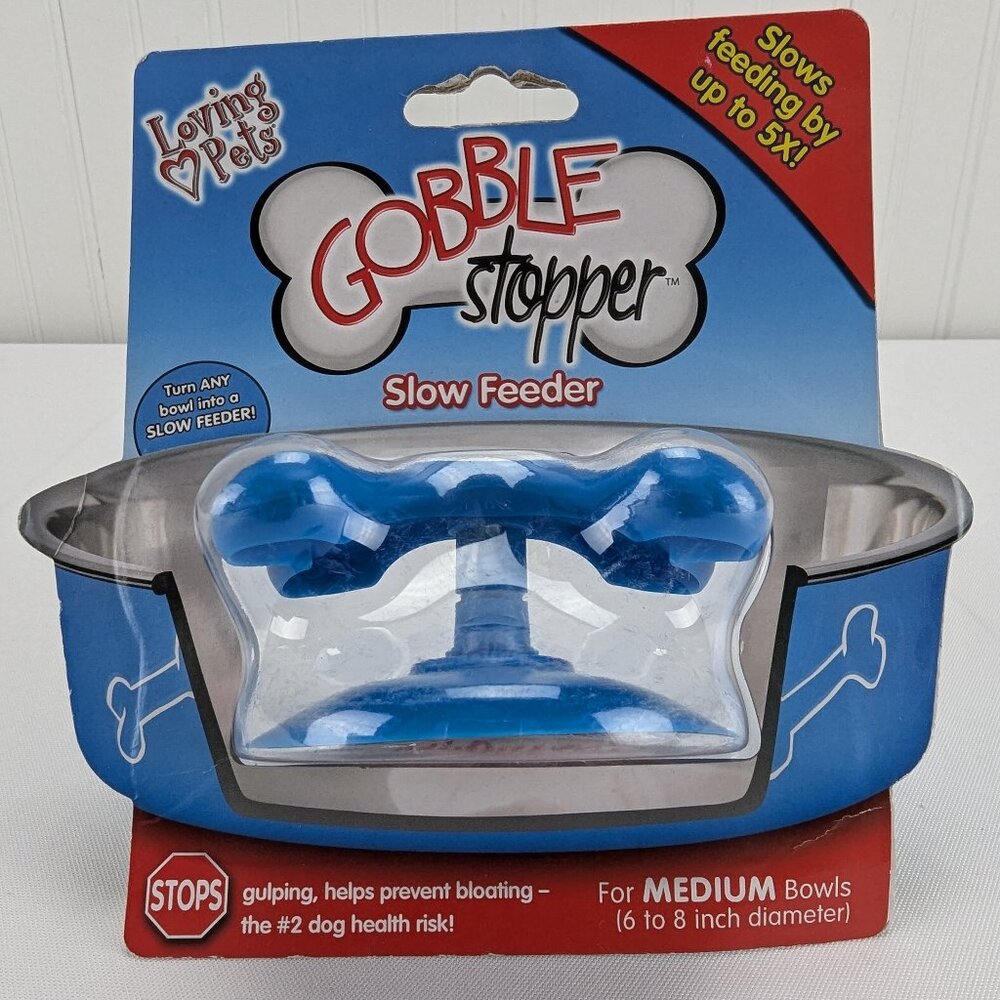 Loving Pets Gobble Stopper Slow Feeder for Medium Bowls 6-8" Diameter Blue New